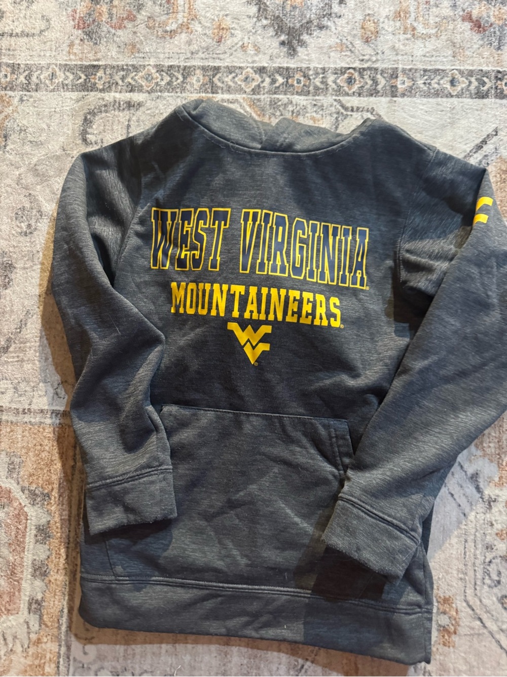 Tumi Kids Gray Pullover Sweatshirt with Yellow West Virginia Mountaineers Print